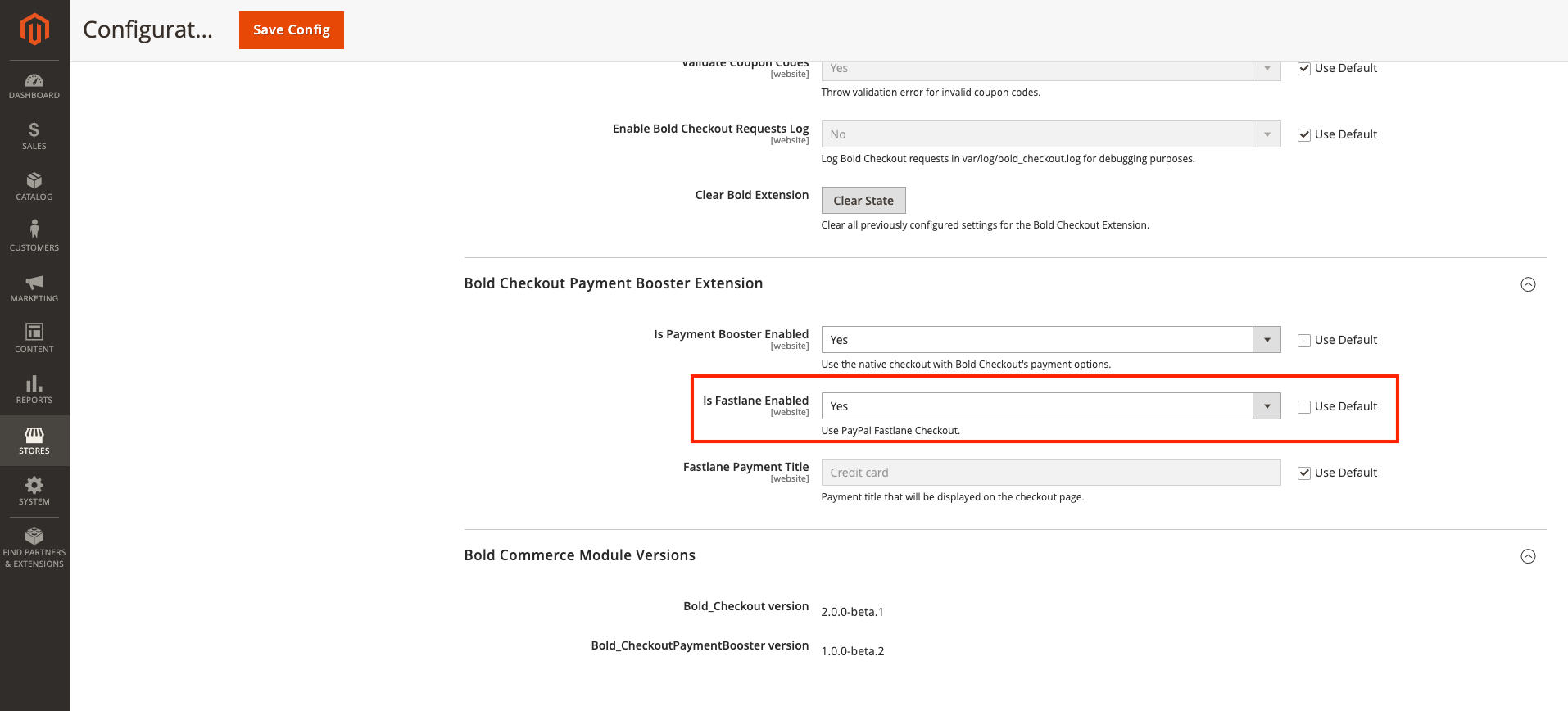 Is Fastlane Enabled dropdown menu