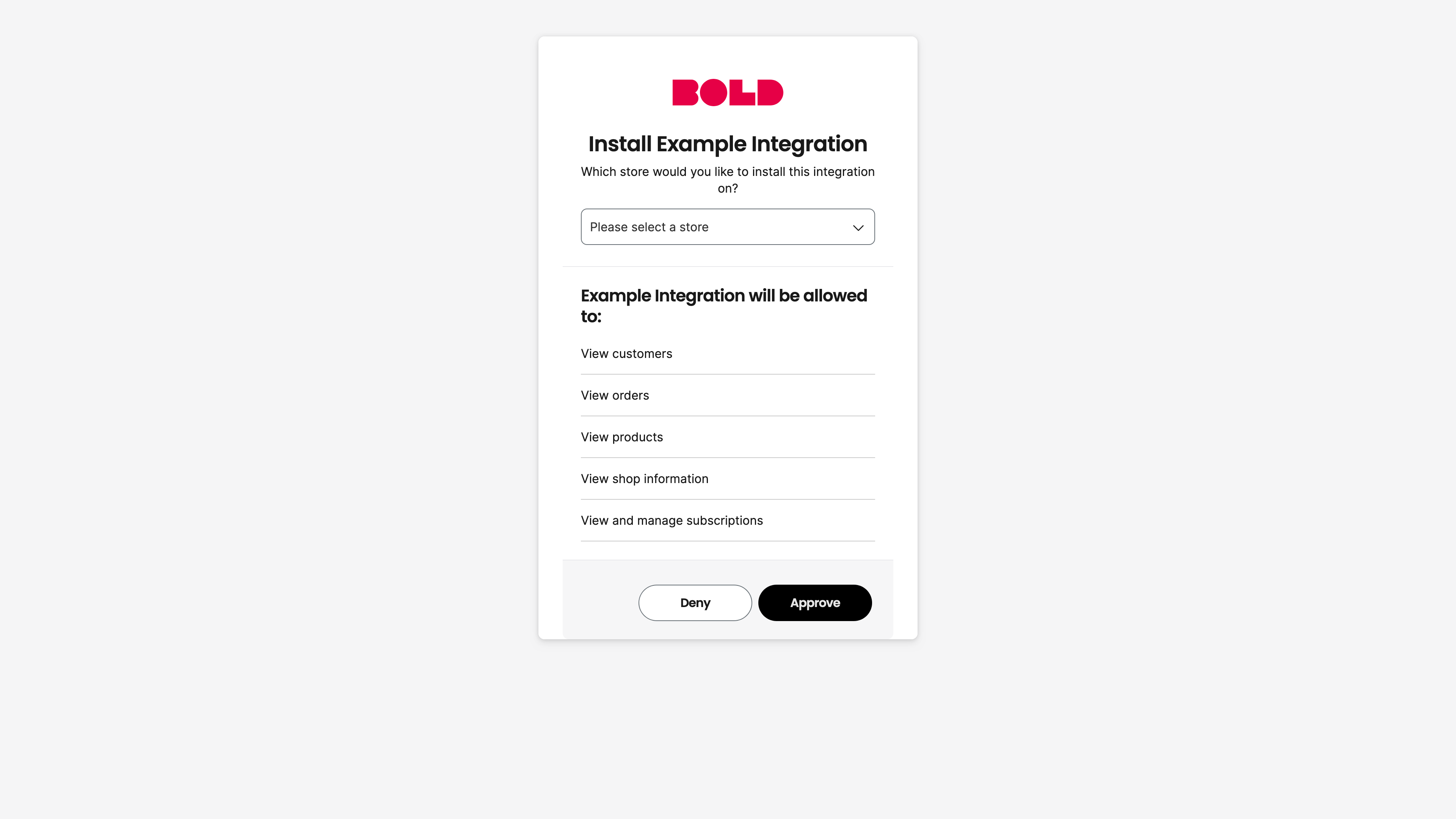 Screenshot of the integration install page.