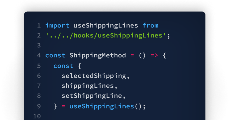 code snippet showing code using react hooks
