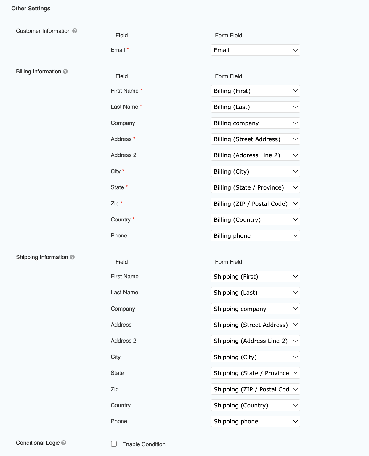 Pricing fields screenshot