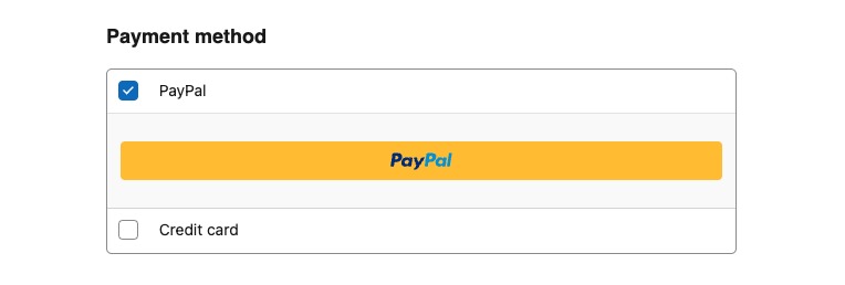 Screenshot of Payment Method section with PPCP enabled